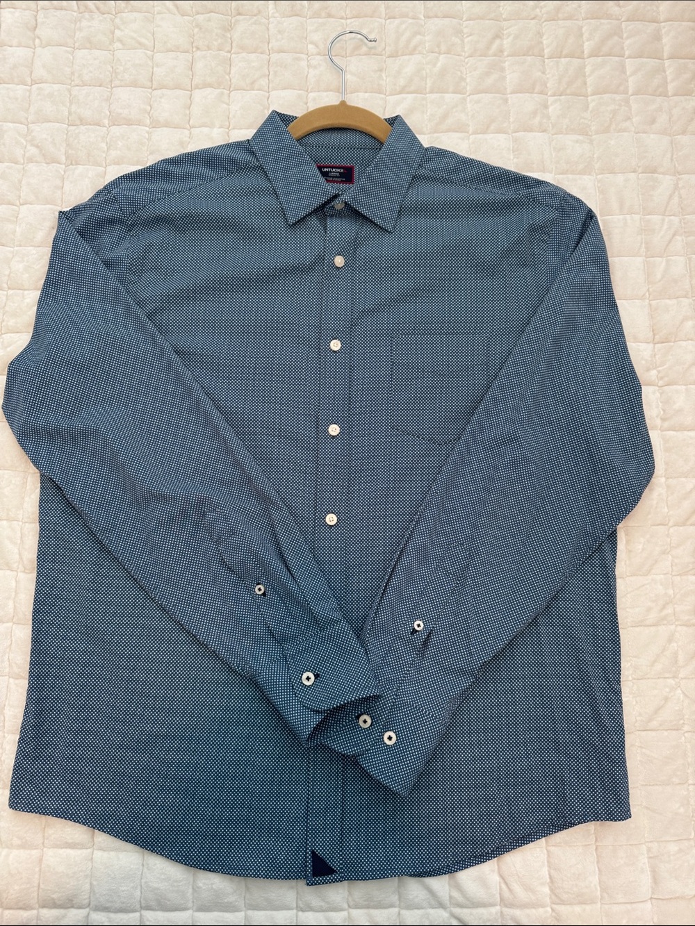 Men's UNTUCKit Benny Blue Micro-Pattern Button-Up Shirt Reg Fit sz Lg EUC